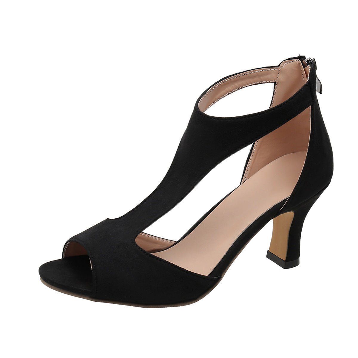 Fashionable Peep-toe Sandals with Back Zipper Heel for Women, New Summer 2026 Style, Plus Size, Side Cutout, Stiletto Heel, Roman Sandals.