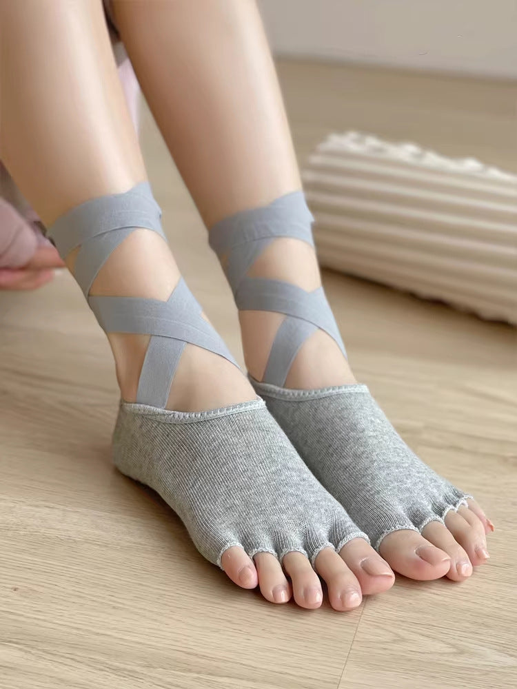 miu Series Non-slip Strap Yoga Socks, Pilates Professional Sports Five-finger Open-toe Socks, Ballet Short Socks