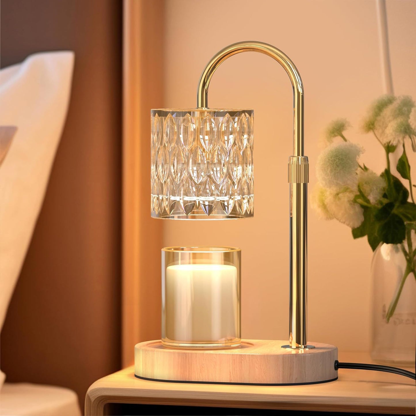New Amazon Flameless Adjustable Aromatherapy Candle Lamp, Solid Wood Aromatherapy Essential Oil Candle Lamp, Bedroom Atmosphere Table Lamp