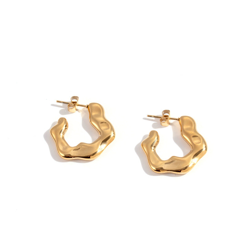 Titanium steel light luxury simple fashion irregular C-shaped metallic stainless steel high-end niche design earrings