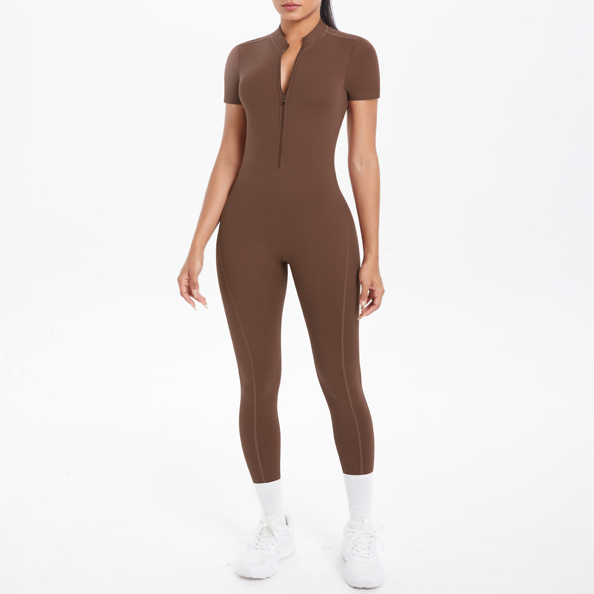 New Cross-border European and American Style Tight-fitting Backless Hollowed-out Short-sleeved Long Pants Bodysuit for Sports Running Fitness Yoga