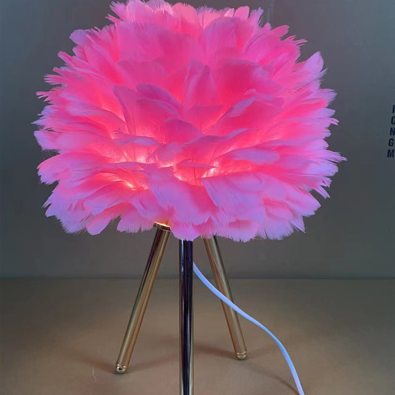 New Feather Table Lamp, ins Nordic Bedside Lamp, Decoration Golden Triangle Bedroom Lamp, LED Table Lamp Factory Direct Sale