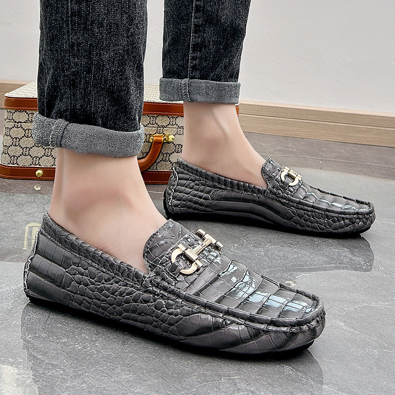 Cross-border plus size 48 crocodile pattern loafers for men, trendy driving shoes, slip-on shoes, handmade casual leather shoes for men.