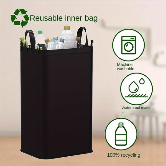 Bamboo Storage Basket with Lid Removable Recycling Bottle Storage Basket Trash Can Kitchen Home Folding Recycling Bin