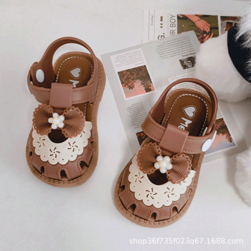 2026 Girls' Closed-Toe Sandals, New Summer Style, Soft Sole, Toddler Shoes, Princess Sandals with Bow