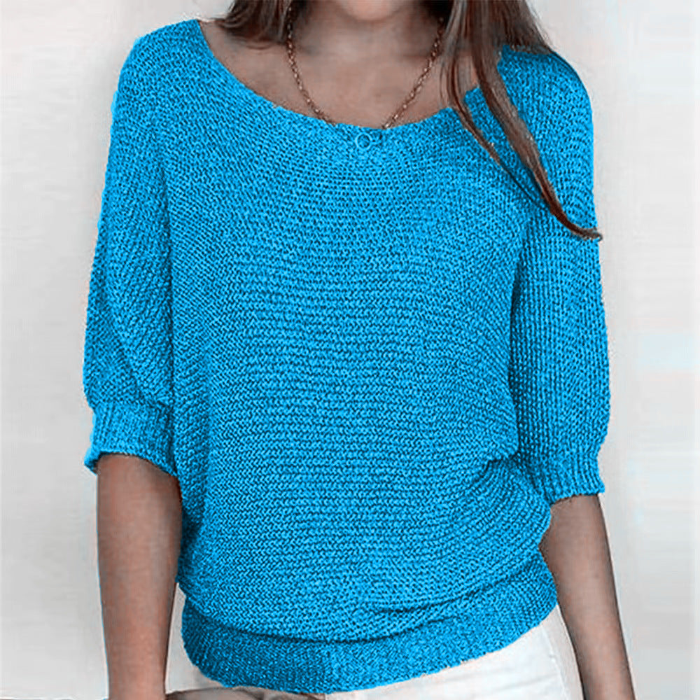 2026 New Russian Solid Color Crew Neck Knitted Top Women's Three-Quarter Sleeve Top Air Conditioning Shirt In Stock