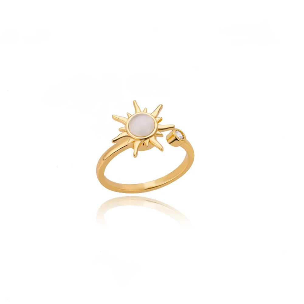 Cross-border simple new style rotatable sunflower decompression ring women's open ring