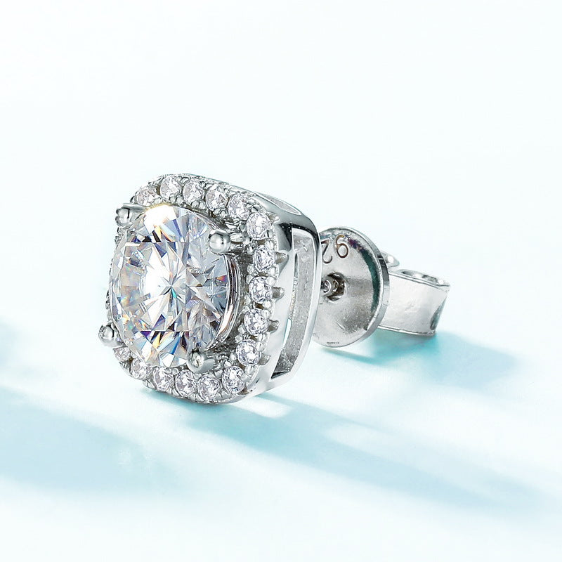 Global cross-border hot collection of dazzling moissanite earrings S925 silver full of colored gemstone earrings European and American light luxury atmosphere simple