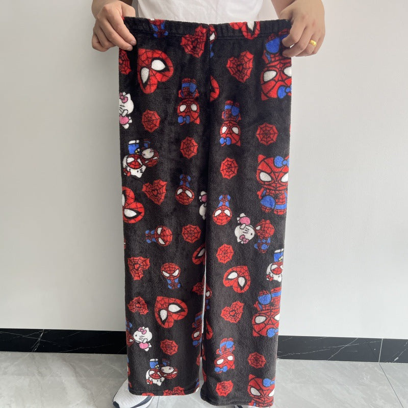 Flannel Cartoon Walking Pants Pajamas Thick Ladies Autumn