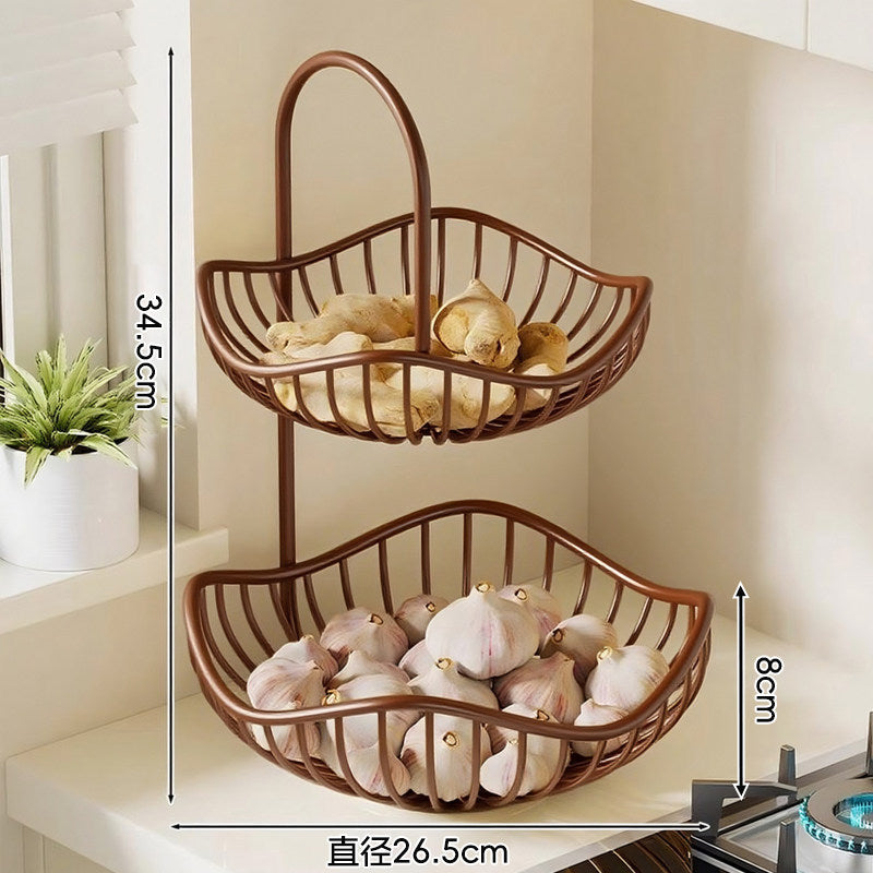 Kitchen Scallion, Ginger, and Garlic Storage Basket; Desktop Vegetable Rack; Multi-functional Living Room Double-layer Fruit Storage