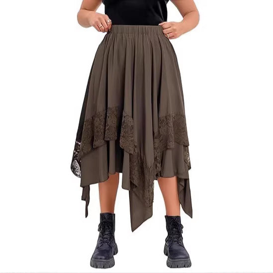 2026 European and American style large skirt Halloween literary retro patchwork lace midi skirt irregular women's skirt