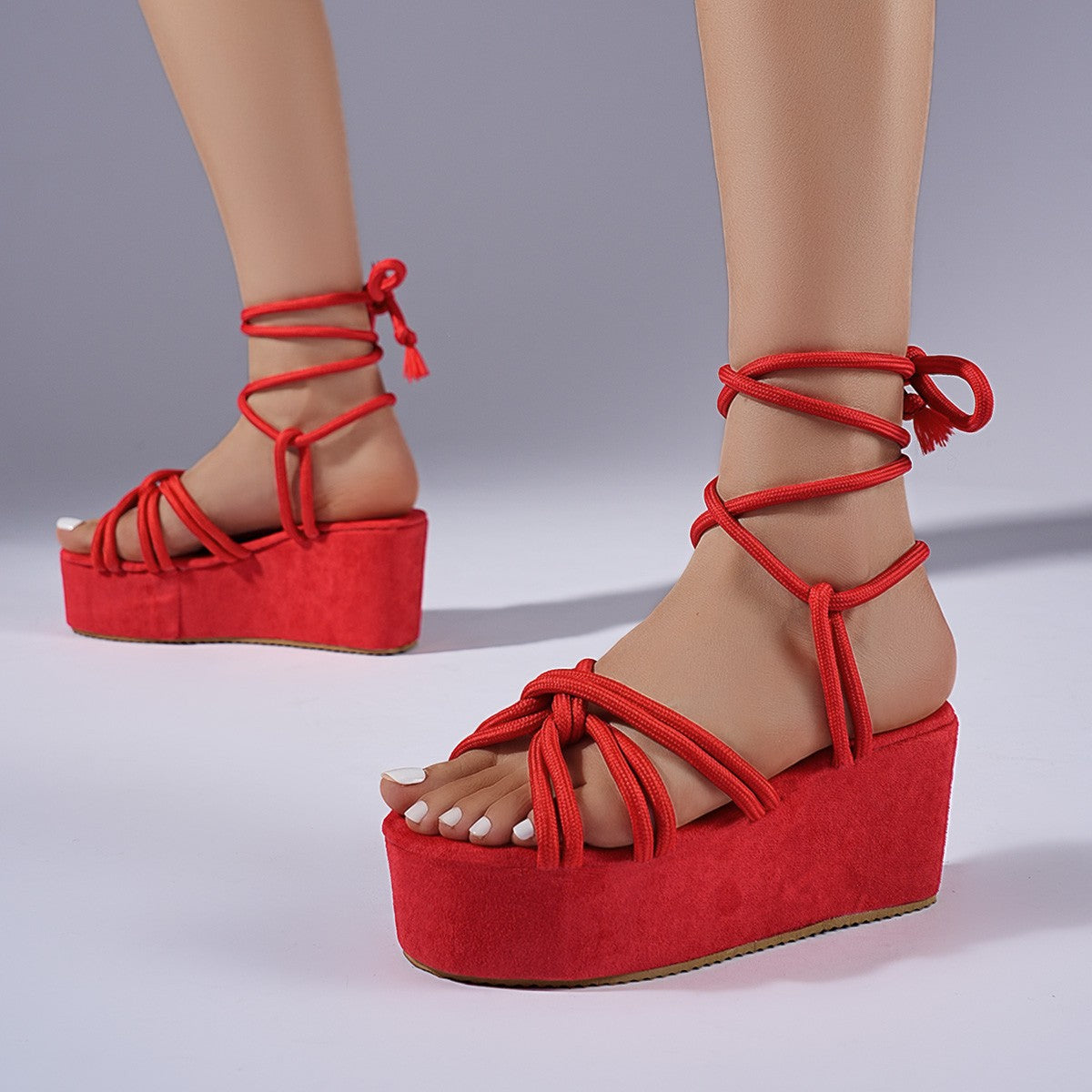 Women's Plus-size Cross-border Sandals, 2026 Spring/Summer New European and American Style Strappy Platform Sandals with Woven Cross-toe Design.