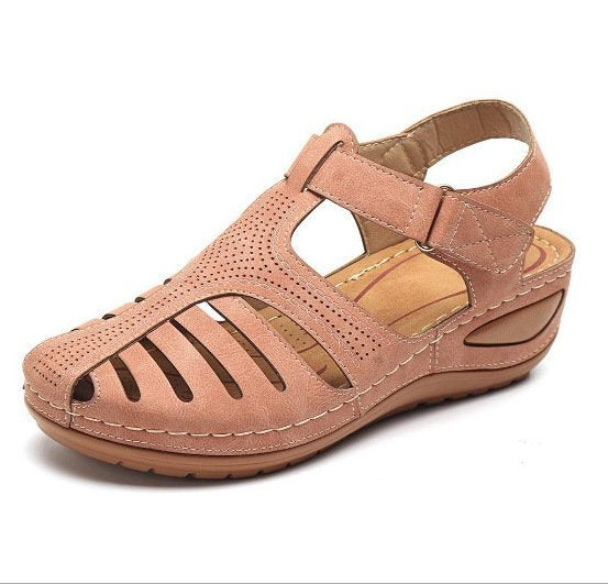 Cross-border 2026 Summer New Women's Wedge Sandals, Hollowed-out Breathable Strapless Thick-soled Peep Toe Sandals, Plus Size for Export