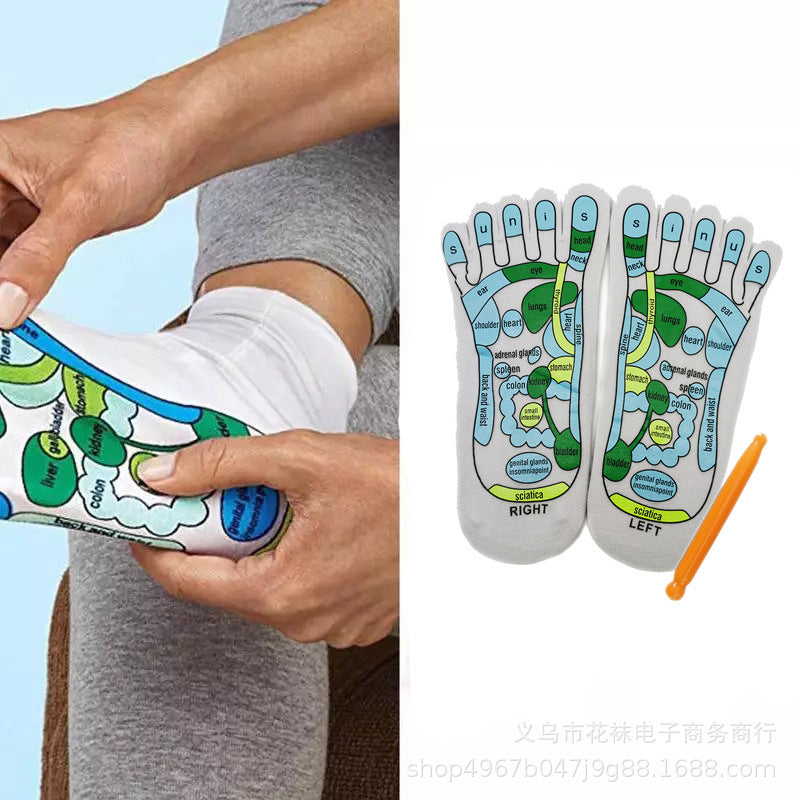 Cross-border toe socks, health and wellness socks, creative acupoint diagrams, foot massage socks, cotton socks
