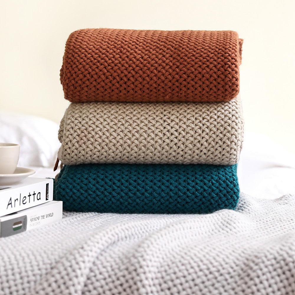 Nordic Style Sofa Blanket Cover Blanket, Knitted Blanket, Shawl Blanket, Solid Color Blanket, Bed Towel, Yarn Sofa Towel
