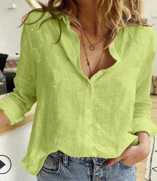 European and American Style Xiyin Amazon Best-selling Solid Color Casual Loose Long-sleeved Linen Shirt, In Stock with Sleeves, Women's Clothing