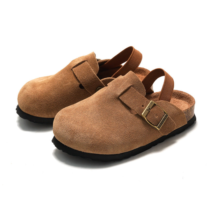 RUIZUSTOCK Ruizu Autumn and Winter Children's Cork Sandals Genuine Leather Boys' Beach Slippers with Closed Toe Girls' Matte Leather