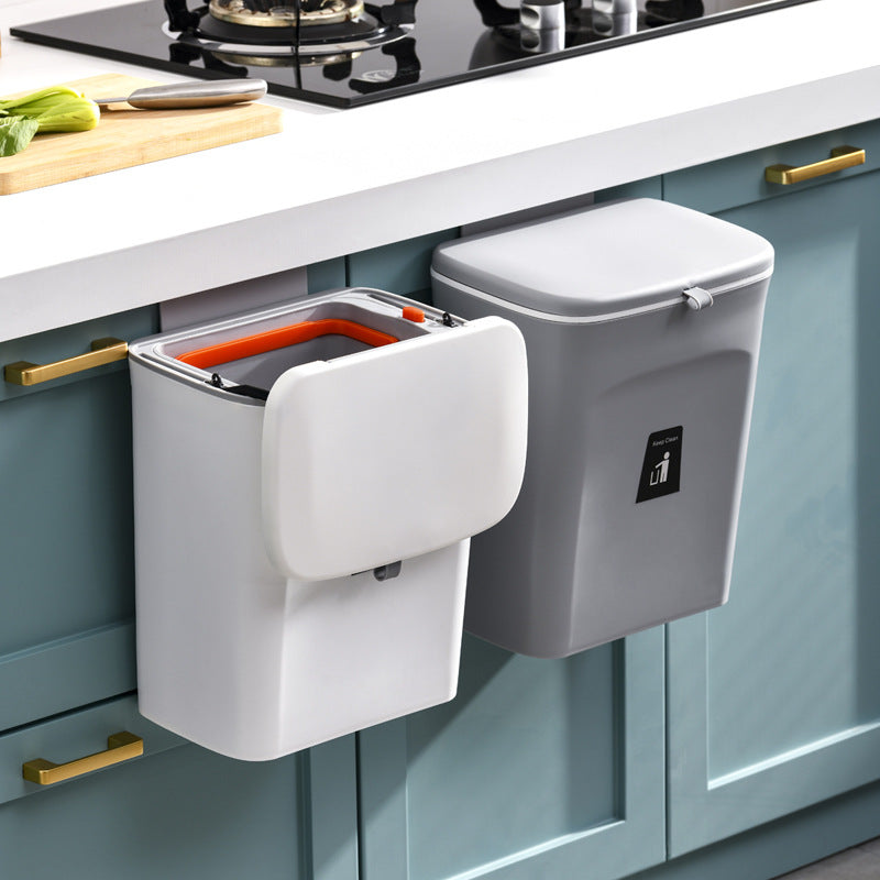 Thickened Office Sliding Lid Garbage Basket, Household Bedroom Bathroom Kitchen Portable Flip Top Kitchen Waste Wall-mounted Trash Can