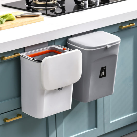 Thickened Office Sliding Lid Garbage Basket, Household Bedroom Bathroom Kitchen Portable Flip Top Kitchen Waste Wall-mounted Trash Can