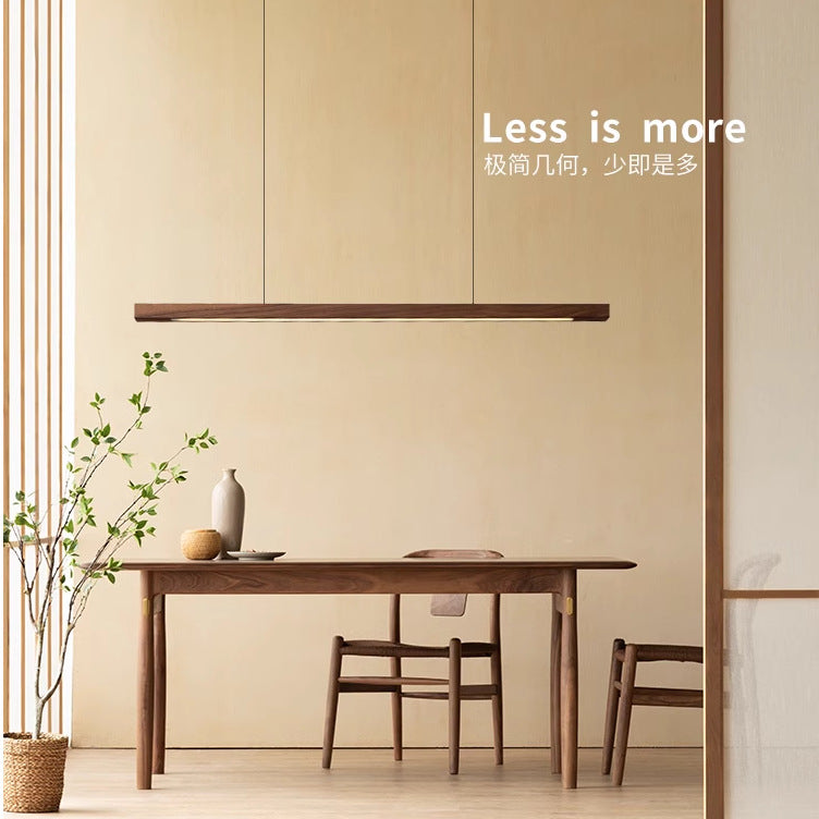 Solid Wood Restaurant Chandelier, Nordic Lighting Fixture, Walnut Color, Bar Counter, Office Long Strip, Single Line, Natural Wood Color, Smart Control