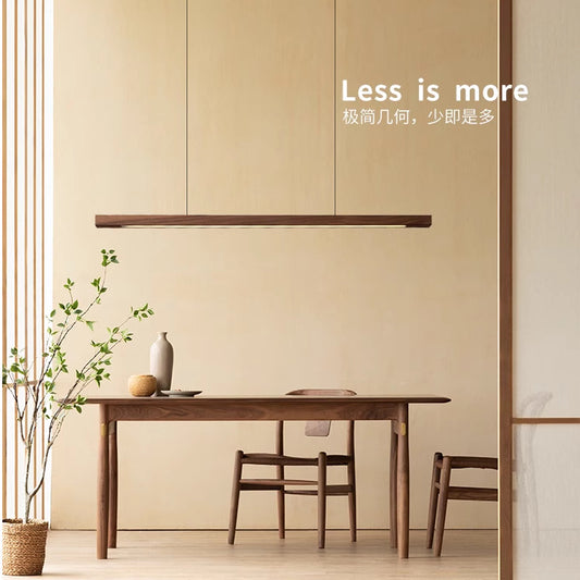 Solid Wood Restaurant Chandelier, Nordic Lighting Fixture, Walnut Color, Bar Counter, Office Long Strip, Single Line, Natural Wood Color, Smart Control