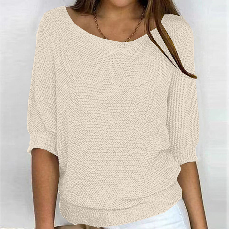 2026 New Russian Solid Color Crew Neck Knitted Top Women's Three-Quarter Sleeve Top Air Conditioning Shirt In Stock
