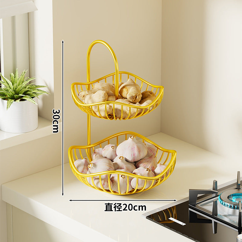 Kitchen Scallion, Ginger, and Garlic Storage Basket; Desktop Vegetable Rack; Multi-functional Living Room Double-layer Fruit Storage