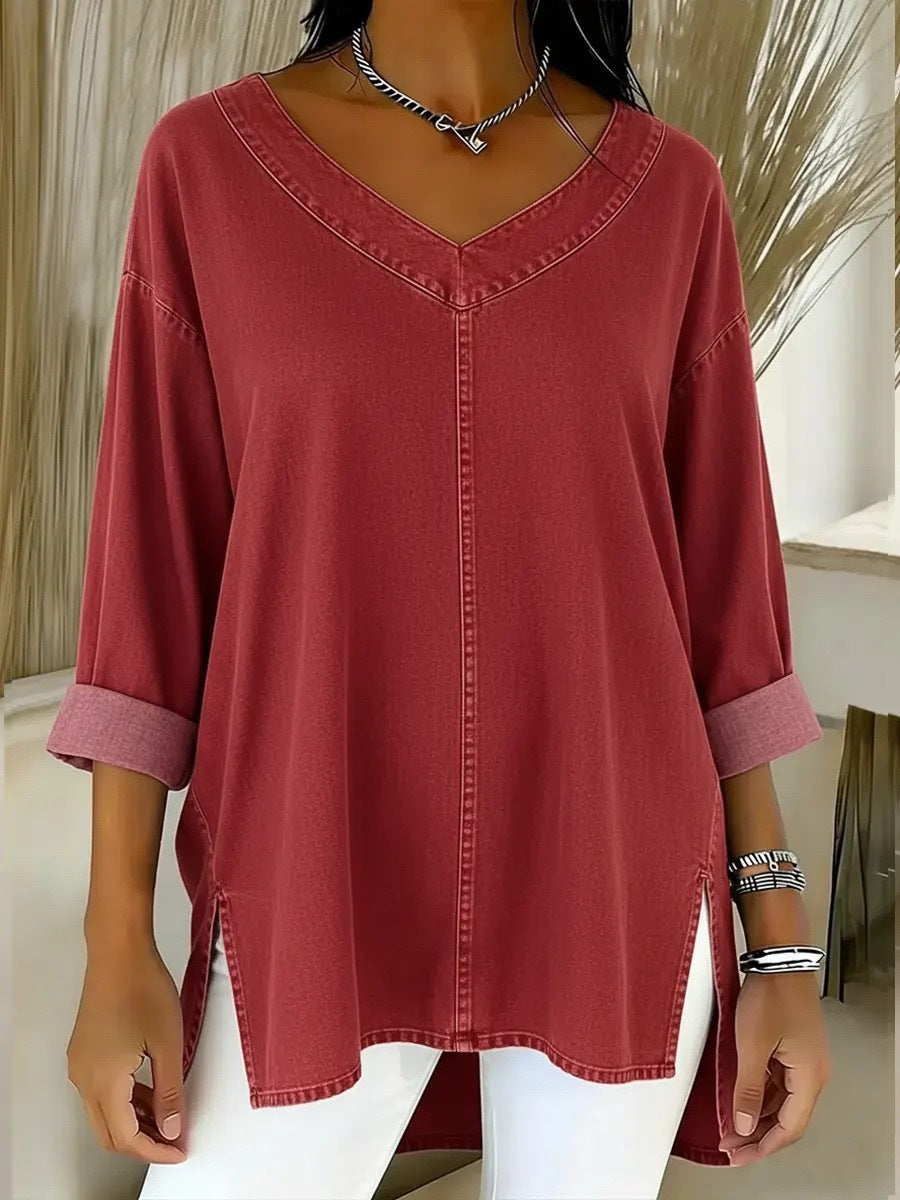 2026 Spring New Arrival European and American Cross-Border Women's Street Fashion Denim V-Neck Top