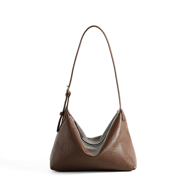 Retro-style Top-grain Vegetable-tanned Cowhide Casual Shoulder Bag/Underarm Bag, Commuting Large Capacity Classic Genuine Leather Crossbody Hobo Bag