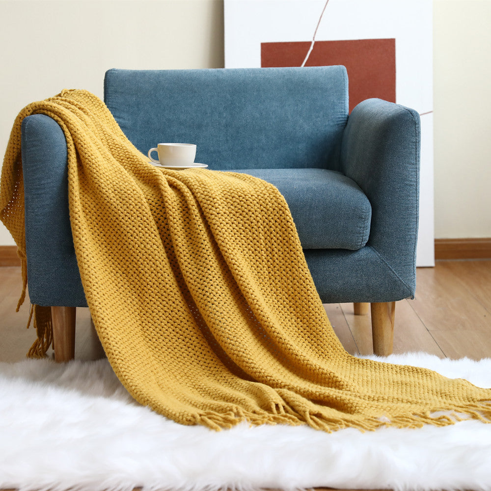 Nordic Style Sofa Blanket Cover Blanket, Knitted Blanket, Shawl Blanket, Solid Color Blanket, Bed Towel, Yarn Sofa Towel