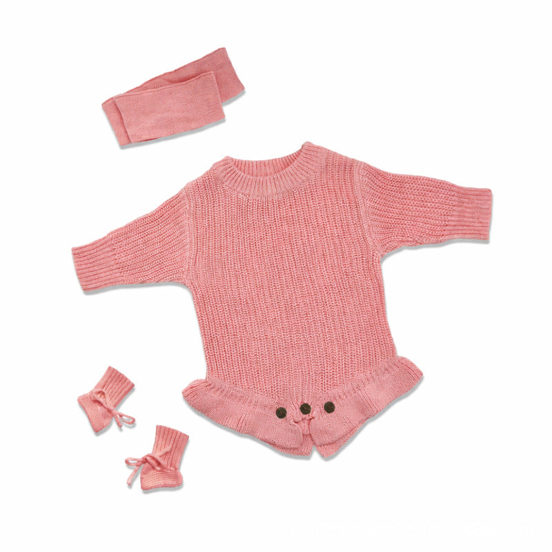 Handmade Embroidered Custom Letter Baby Autumn Warm Bodysuit Romper Knit Sweater Crawling Suit