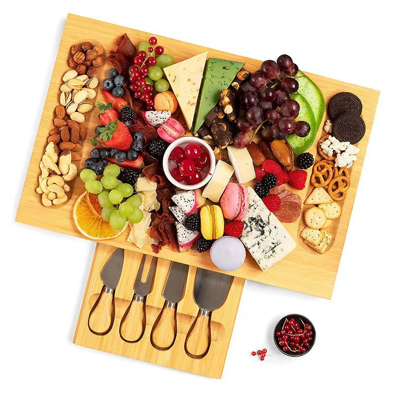 Choice Hot Selling Bamboo Cheese Board Set with Knife Cheese Board with Invisible Drawer Factory Direct