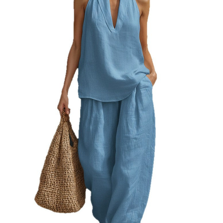 2026 Cross-border E-commerce Women's Clothing Halter V-neck Sleeveless Casual Suit