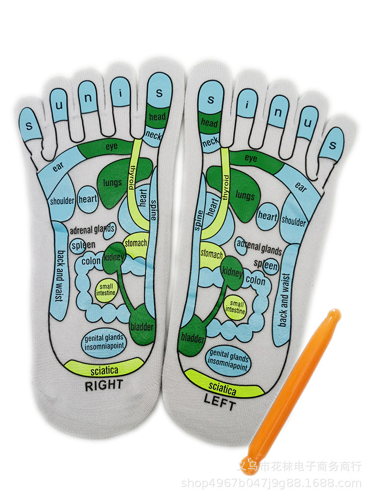 Cross-border toe socks, health and wellness socks, creative acupoint diagrams, foot massage socks, cotton socks