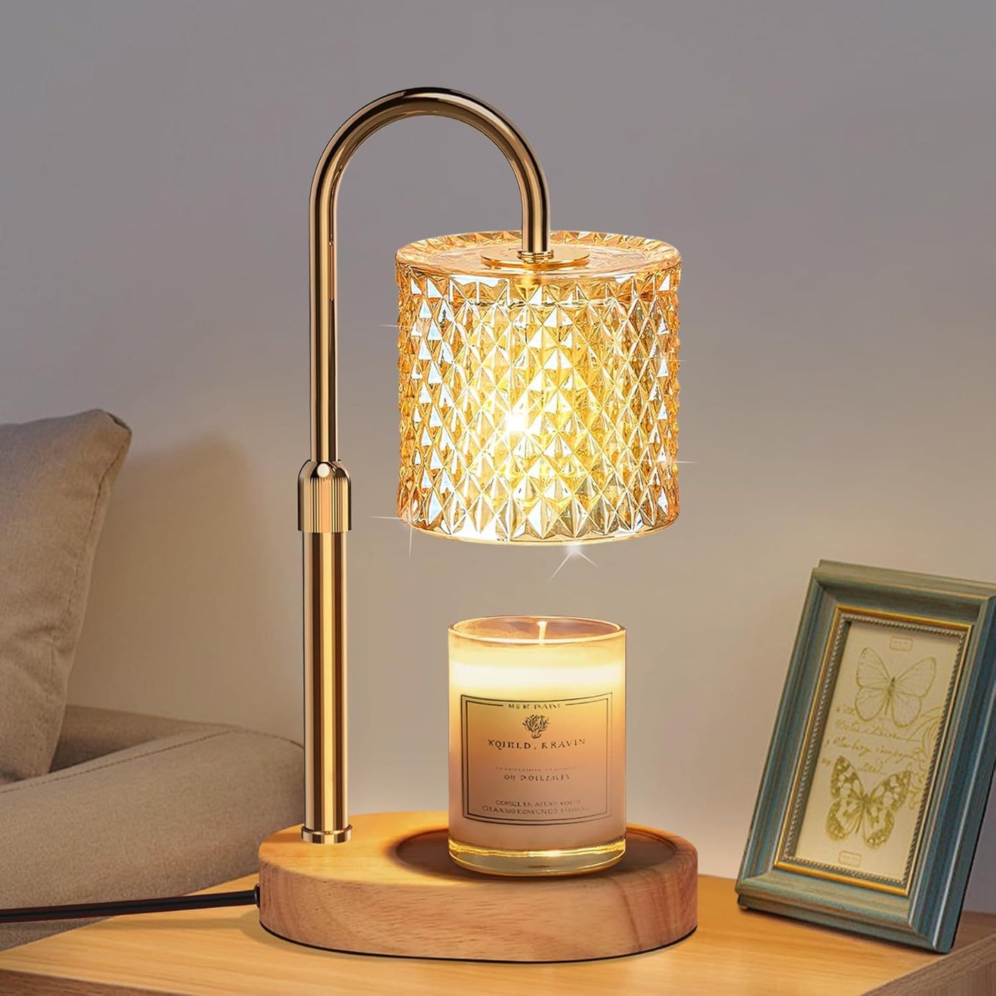 New Amazon Flameless Adjustable Aromatherapy Candle Lamp, Solid Wood Aromatherapy Essential Oil Candle Lamp, Bedroom Atmosphere Table Lamp