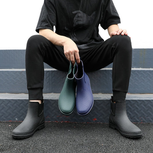 Chelsea non-slip rain boots men's waterproof shoes short tube rain boots wear-resistant warm mid-tube rubber shoes fishing car wash overshoes