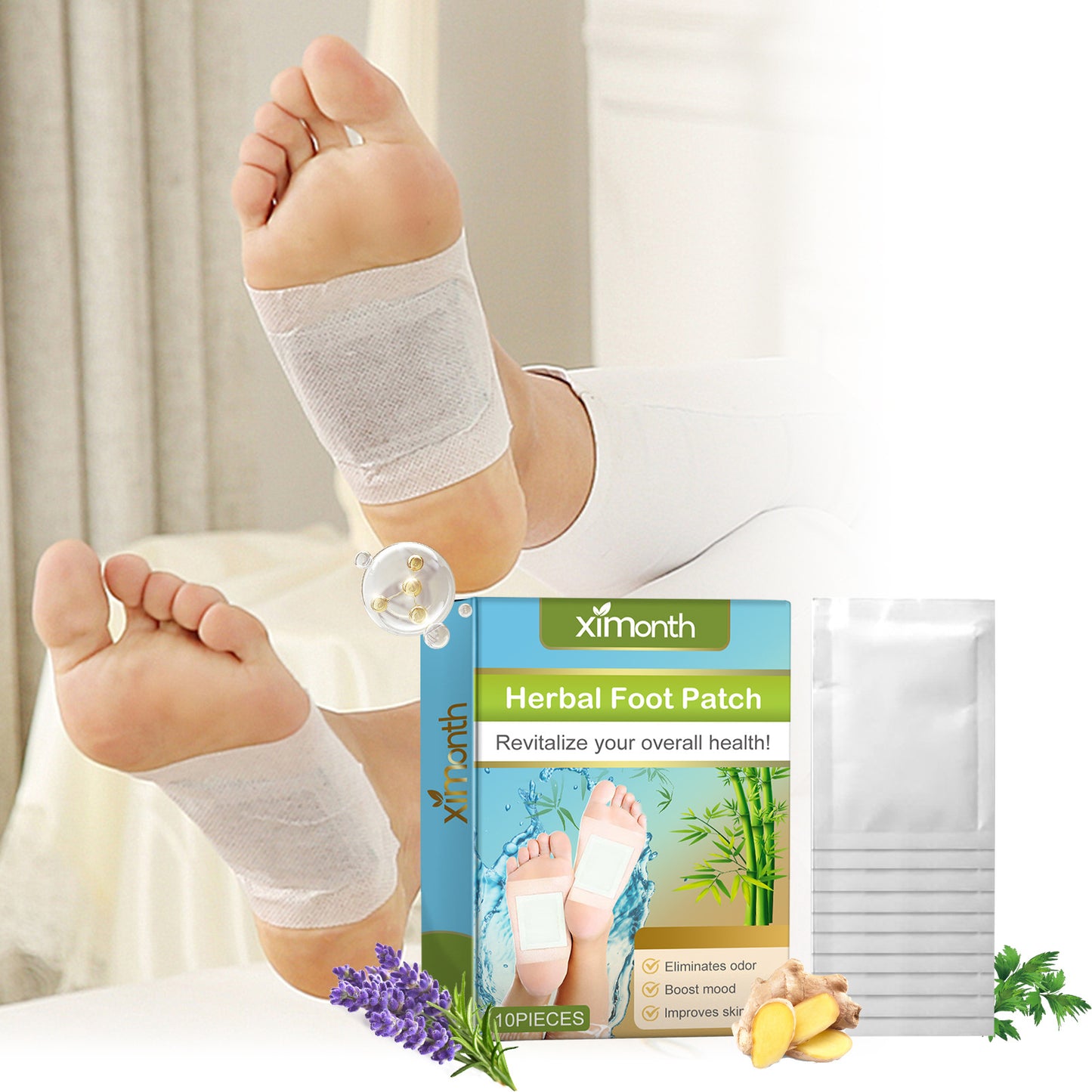 Ximonth Mugwort Cleansing Foot Patch Plant Bamboo Vinegar Lavender Foot Care Fatigue Relief Odor Foot Patch