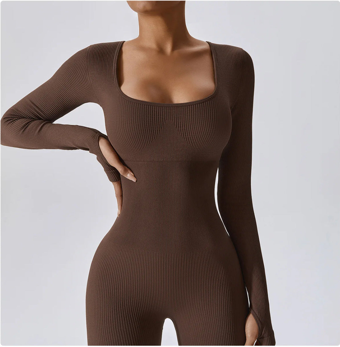 Europe and America Cross Border Seamless Yoga Long-Sleeved Jumpsuit Sportswear Fitness Casual Tights One-Piece Yoga