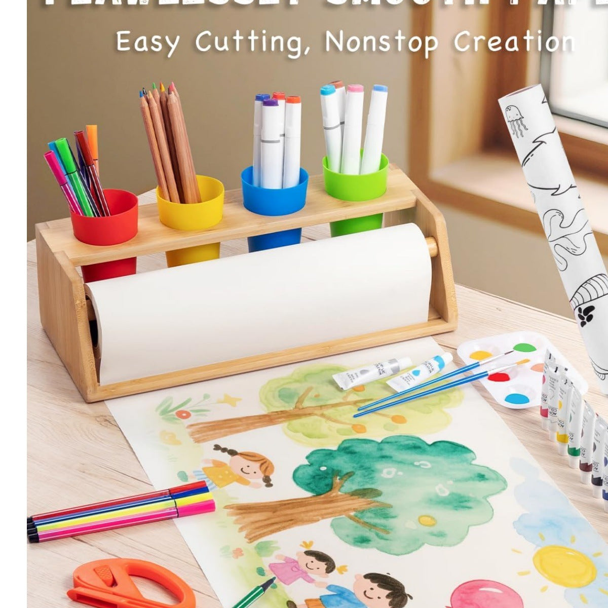 Children's Paper Roll Easel, Desktop Bamboo Easel, Can Also Hold Pen Holders, Baby's Drawing and Painting Bamboo Paper Roll Holder