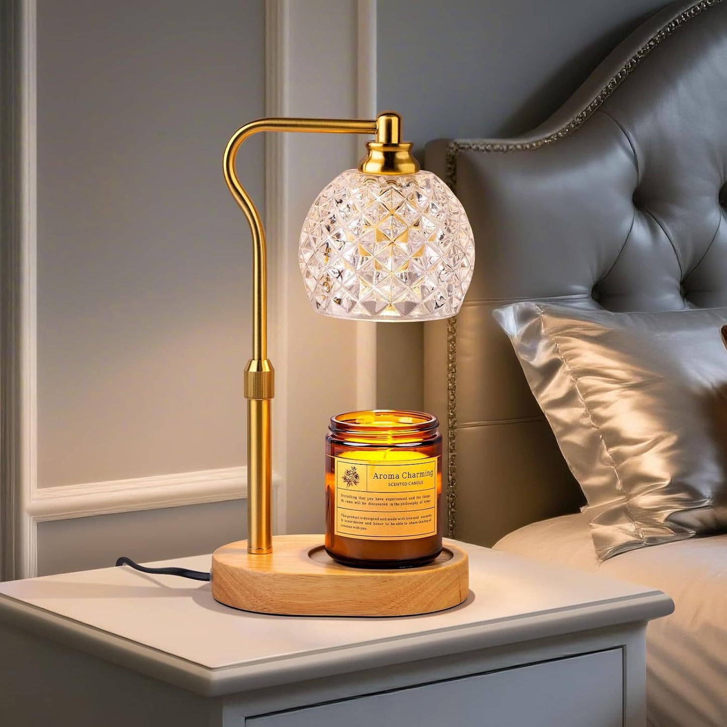 New Adjustable Flameless Aromatherapy Diffuser, Glass Aromatherapy Candle Melting Lamp, Essential Oil Melting Candle Lamp, Bedroom Ambient Table Lamp