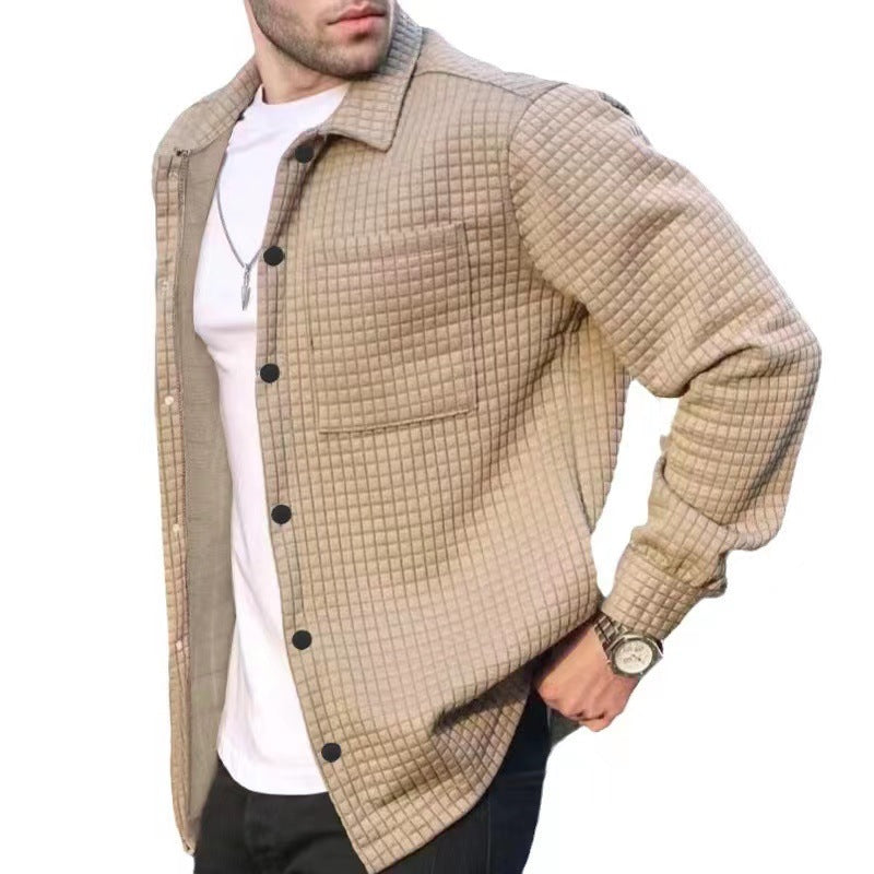 2025 hot sale European and American men's fashion casual large size men's cardigan small checkered long-sleeved shirt jacket