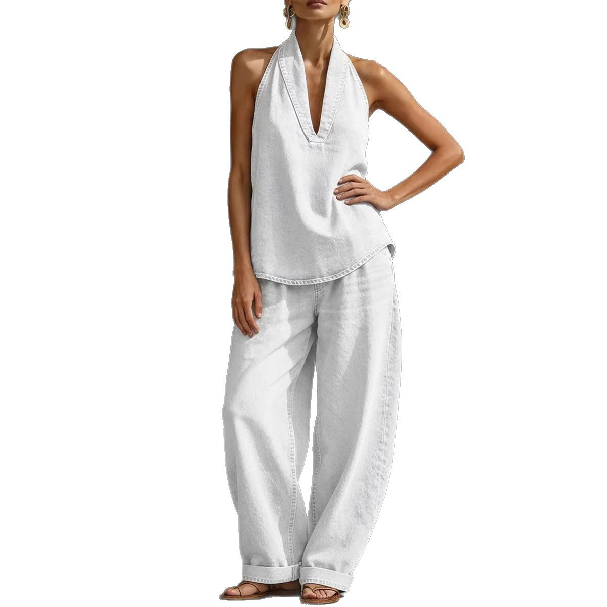 2026 Summer European and American Style Elegant V-neck Top and Casual Set