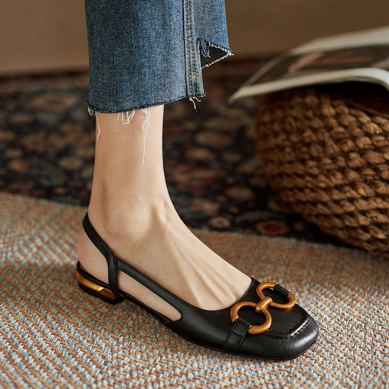 Summer New French Low-Heel Closed-Toe Slip-On Buckle Sandals, Plus Size European and American Style Women's Shoes (Export)