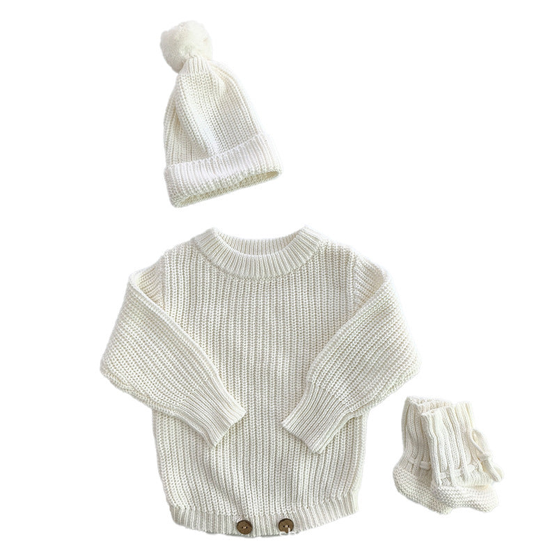 Handmade Embroidered Custom Letter Baby Autumn Warm Bodysuit Romper Knit Sweater Crawling Suit