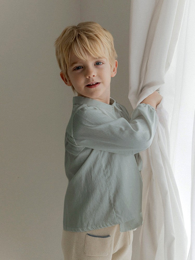 Spring/Summer Baby Clothing Tops, Cotton Linen Single-Breasted Shirts, College Style, Mori Girl Style, Cute Lapel Long-Sleeved Children's Shirts