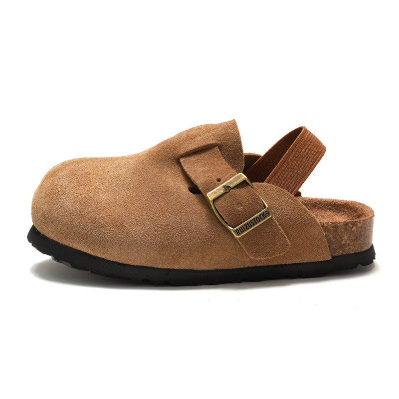 RUIZUSTOCK Ruizu Autumn and Winter Children's Cork Sandals Genuine Leather Boys' Beach Slippers with Closed Toe Girls' Matte Leather