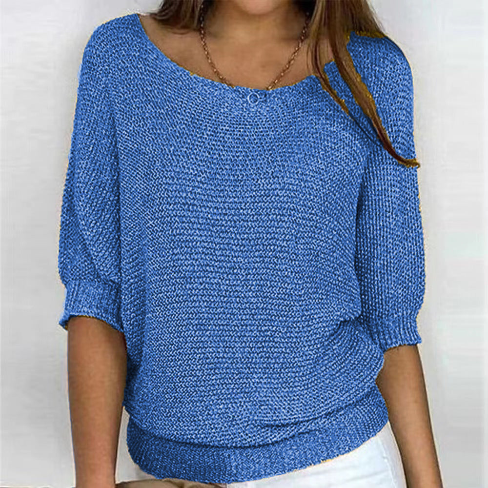 2026 New Russian Solid Color Crew Neck Knitted Top Women's Three-Quarter Sleeve Top Air Conditioning Shirt In Stock