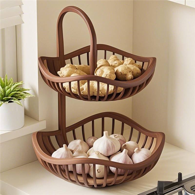 Kitchen Scallion, Ginger, and Garlic Storage Basket; Desktop Vegetable Rack; Multi-functional Living Room Double-layer Fruit Storage