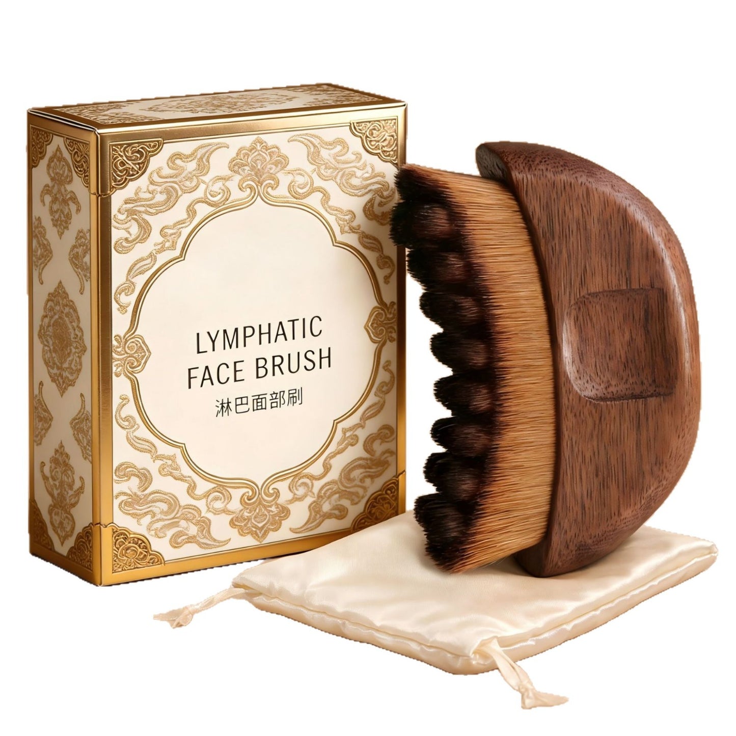 2026 New Red Peach Wood Lymphatic Contour Face Brush