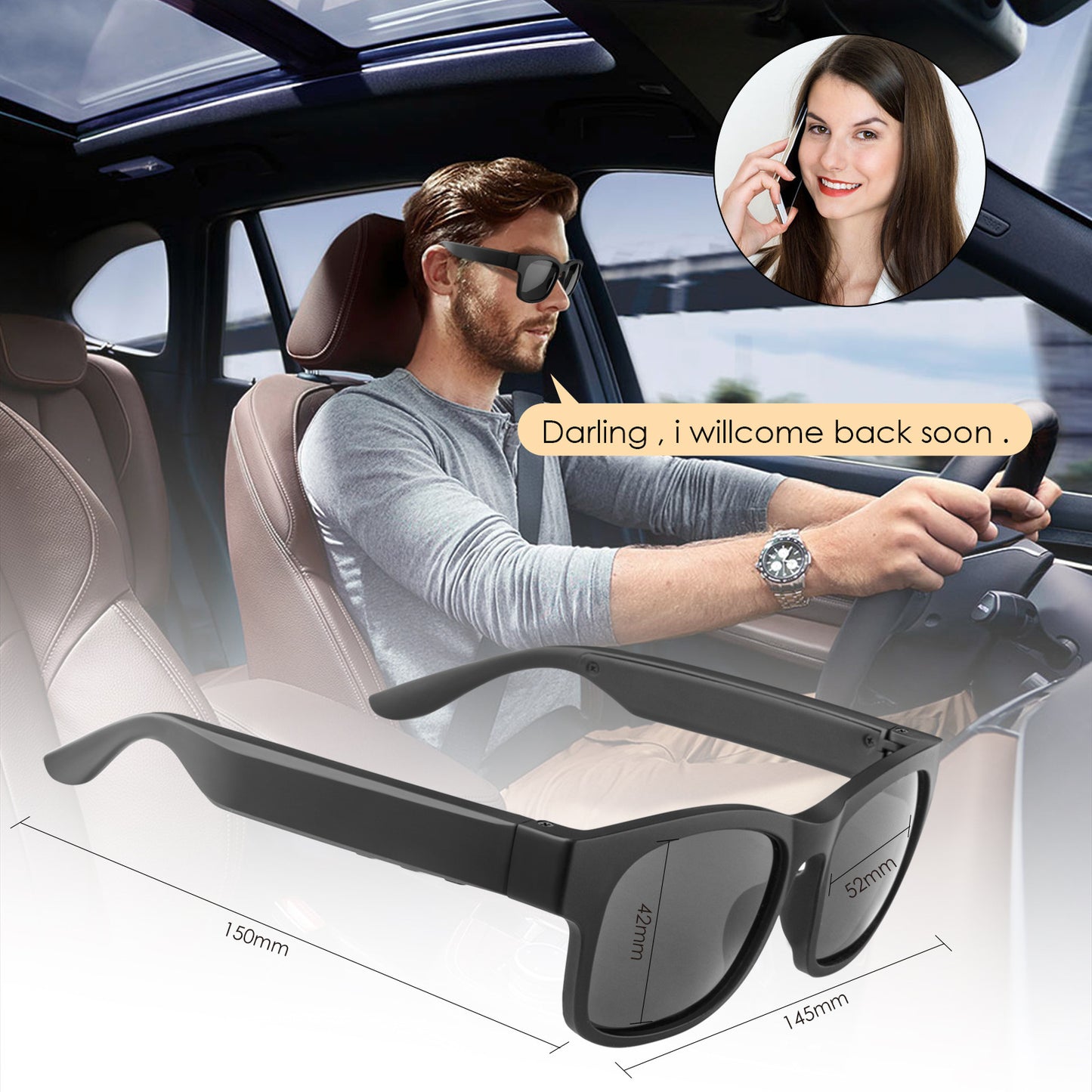 A12 pro smart bluetooth glasses sports portable wireless bluetooth headset polarized music sunglasses headset